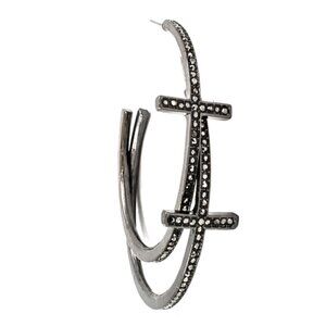 2" Crystal Cross Hoop Earrings -Hematite - New w/Tags